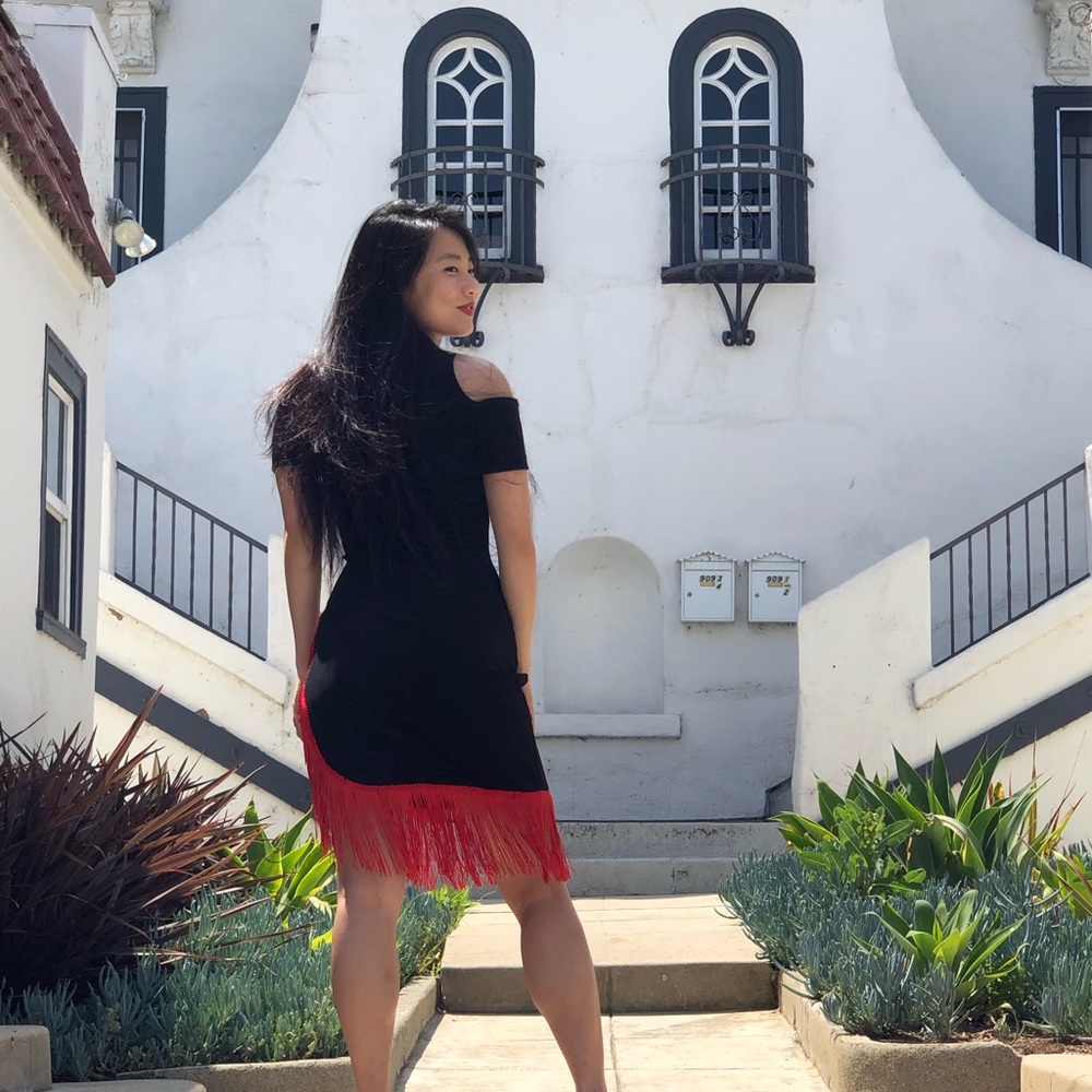 {vintage} salsa fringe dress with shoulder cutouts - Picture 3 of 11